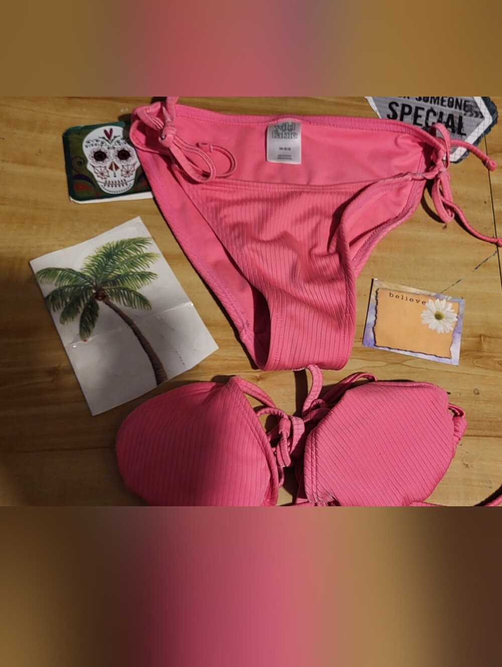 wild fable Hot Pink Ribbed Bikini Set